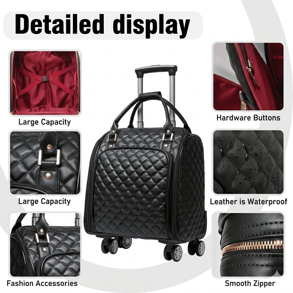 Quilted Rolling Underseat Carry-On Bag - Image 4