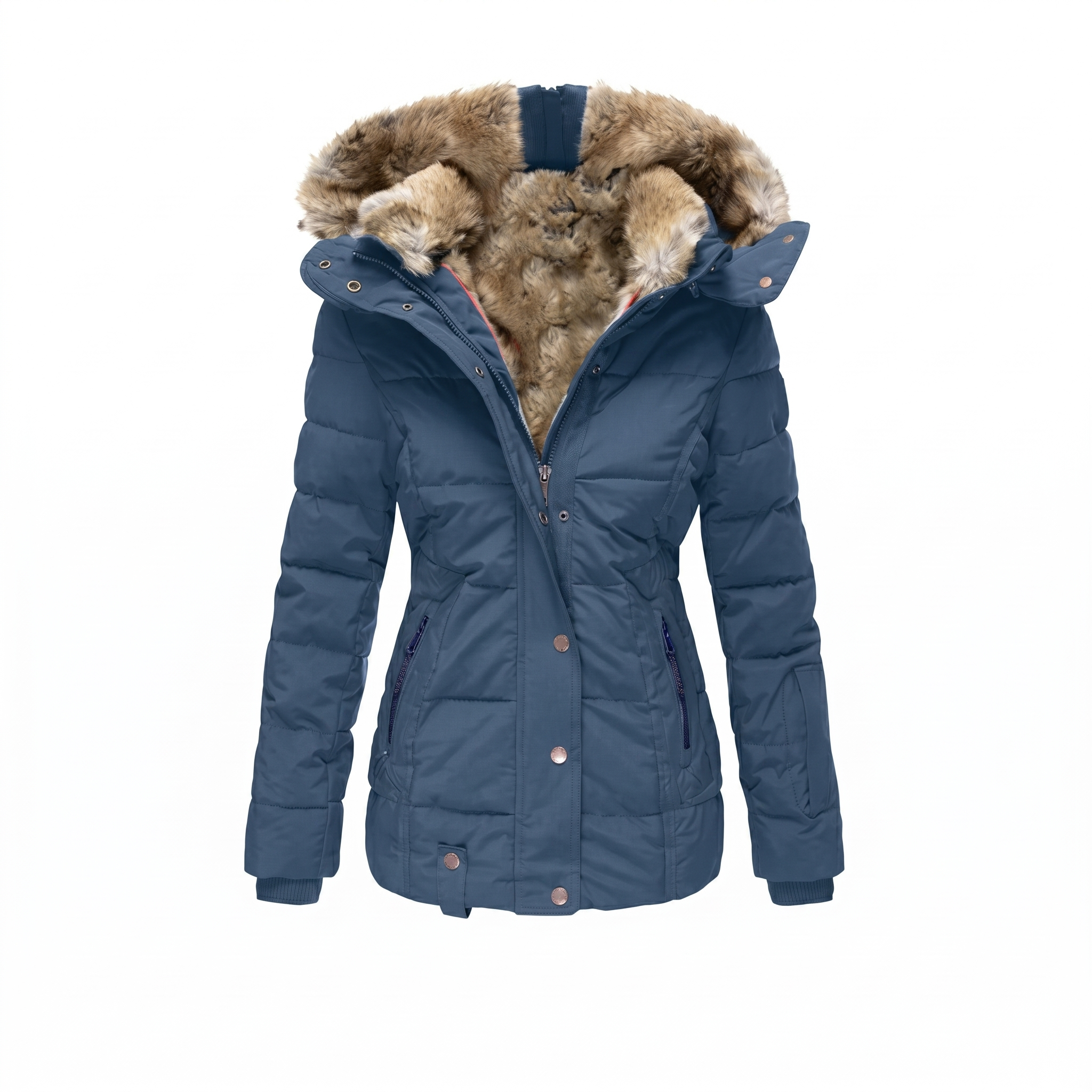 Women's Quilted Winter Coat with Hood - Image 2
